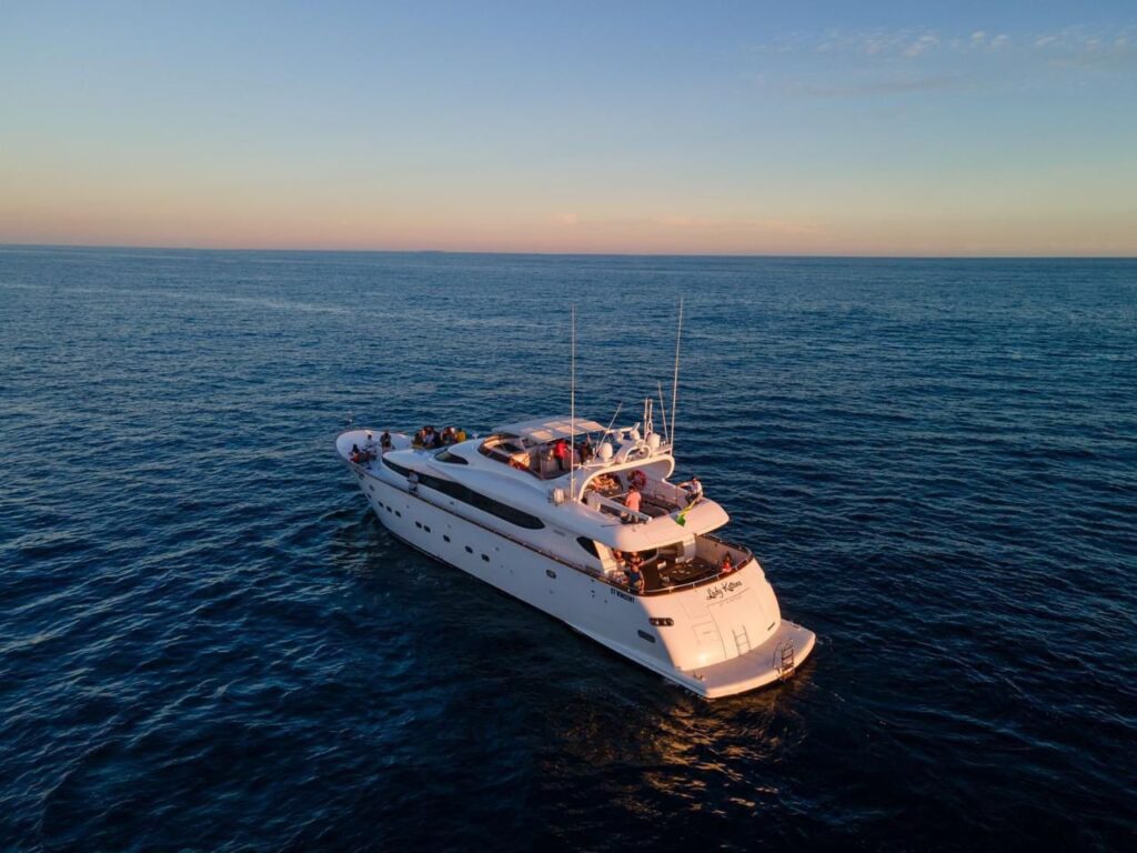 Lady 100 ft at anchor at golden hour