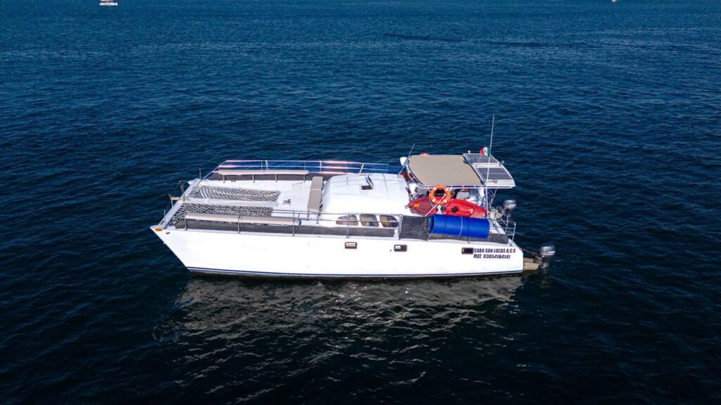 Private catamaran wide deck and shaded lounge